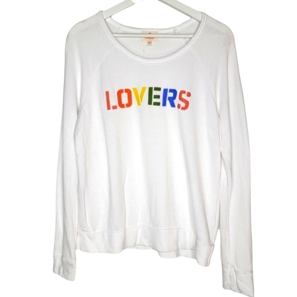 SUNDRY Lovers Graphic Sweatshirt Multicolor White Terry Sporty Women's Cozy Top - Picture 2 of 16